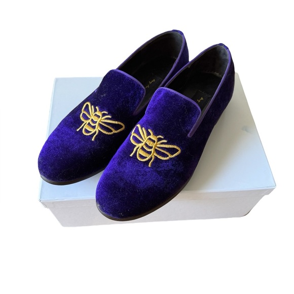 NEW May Anthony Mens US 11 Purple Bumble Bee Shoes Loafers Velvet - Picture 1 of 10